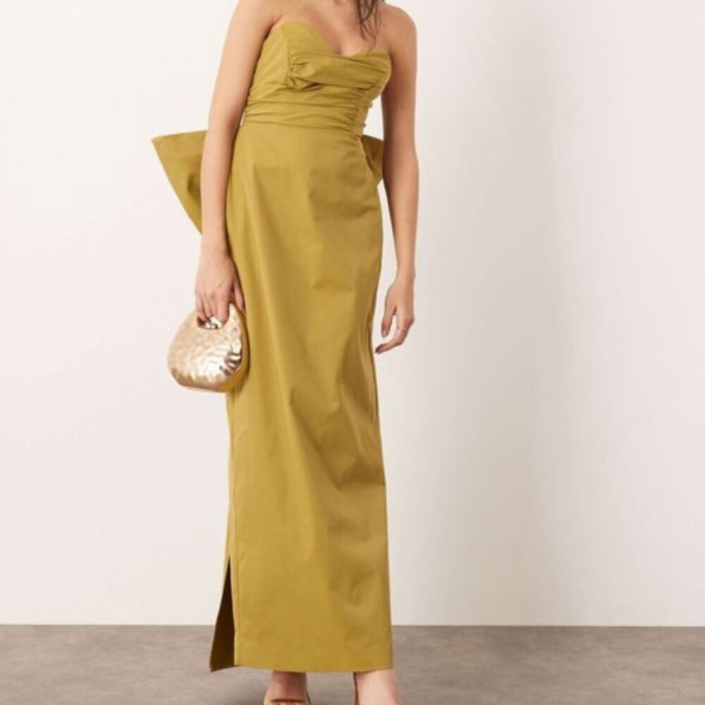 Arrange: ASOS EDITION bandeau maxi dress with large bow in green Size US 6